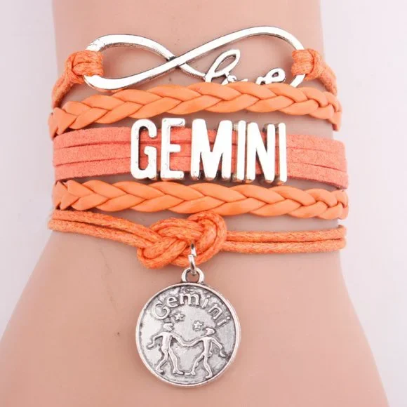 Gemini Bracelet Orange Leather Silver - Picture 1 of 12
